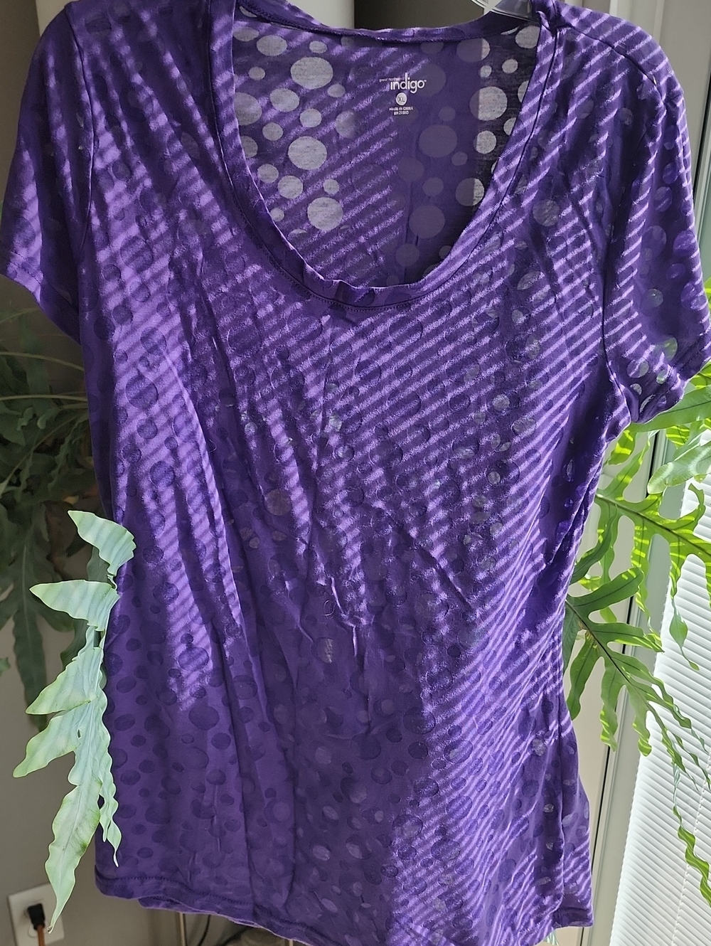 Indigo Purple Scoop Neck Short Sleeve Dot-Textured Tee